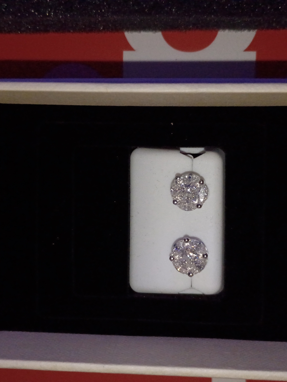 Diamond Round Cluster Stud Earrings - White/Silver